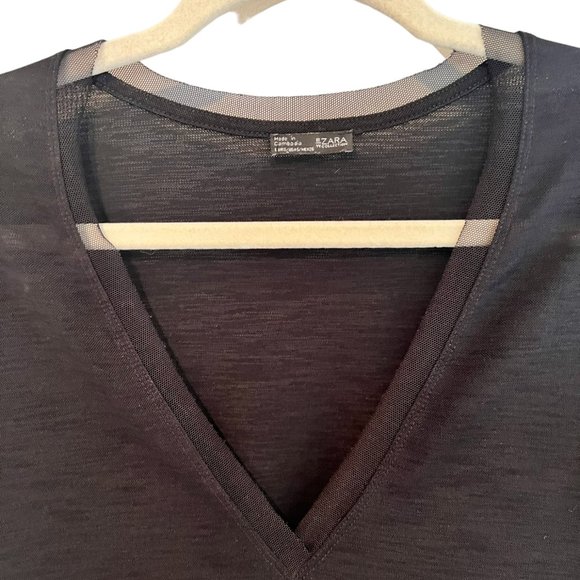 Women's Zara Collection Black Viscose Deep V-Neck Cap Sleeve Top Size 5 - Picture 4 of 5